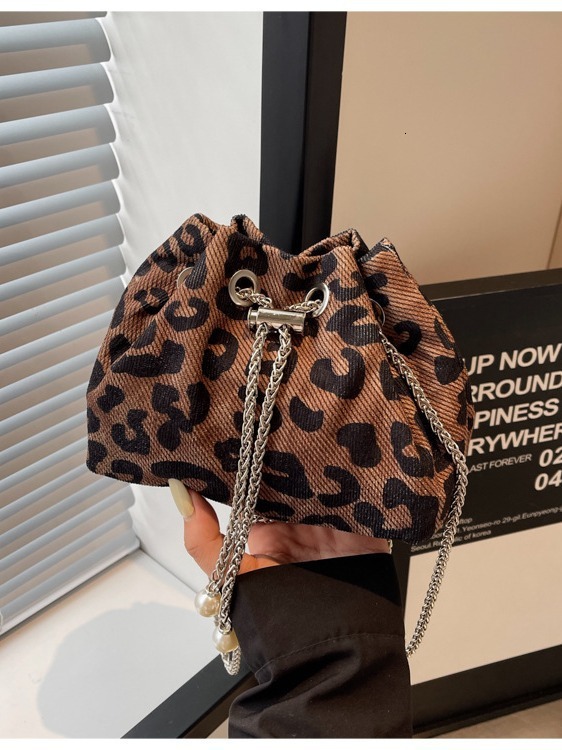 Bucket For Bags Handbags Women Metal Chain Shoulder Bag, Fashionable And Versatile Handbag With Cow Pattern Small Bag Designer
