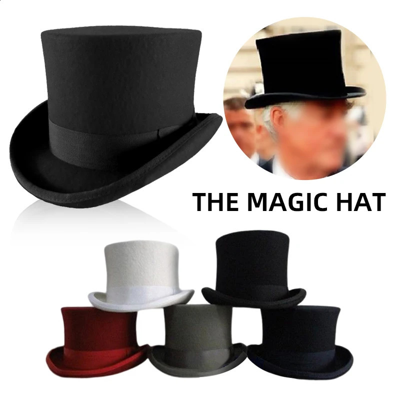 Classic wool felt presidential hat equestrian hat magic hat Victorian gentleman crazy top hat womens retro hat 241105