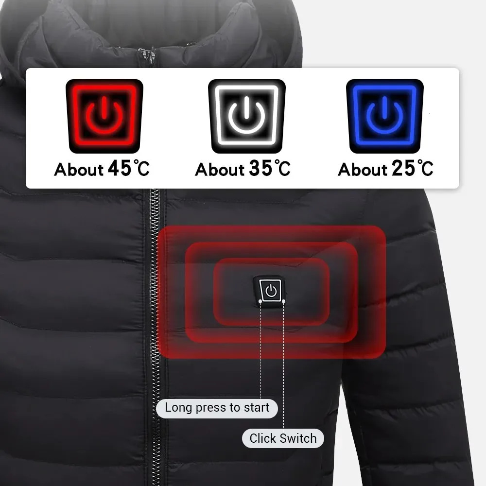 21 Areas Heated Jacket Men Warm Vest USB Self Heating Jacket Women Heated Coat Ski Camping Hiking Winter Cotton Clothes Washed 241106