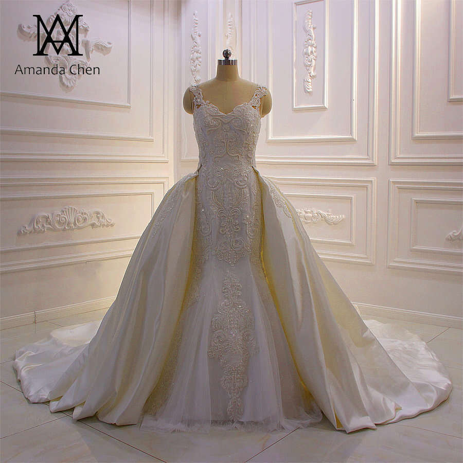 robe de mariee 2024 Cap Sleeve Lace Applique Pearls Wedding Dress with Detachable Train