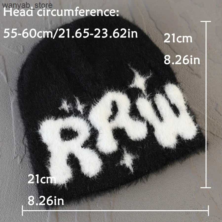 Wide Brim Hats Bucket Hats Y2K Jacquard Beanies Letter Beanies Man Fluffy Plush Caps for Men Women Auutmn Winter Edgy Knit Hip Hop Keep Warm Ear Caps 