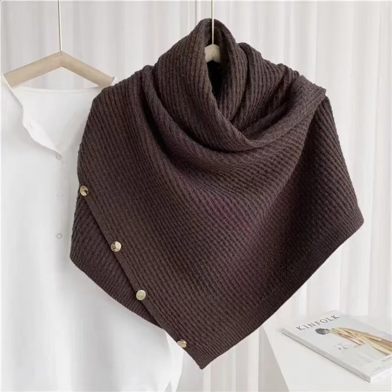 Warm Knitted Plain Color Scarf Thick Single Breasted Wool Shawl Wrap Women Cape Open Side Woven Cardigan Poncho Stole 241105