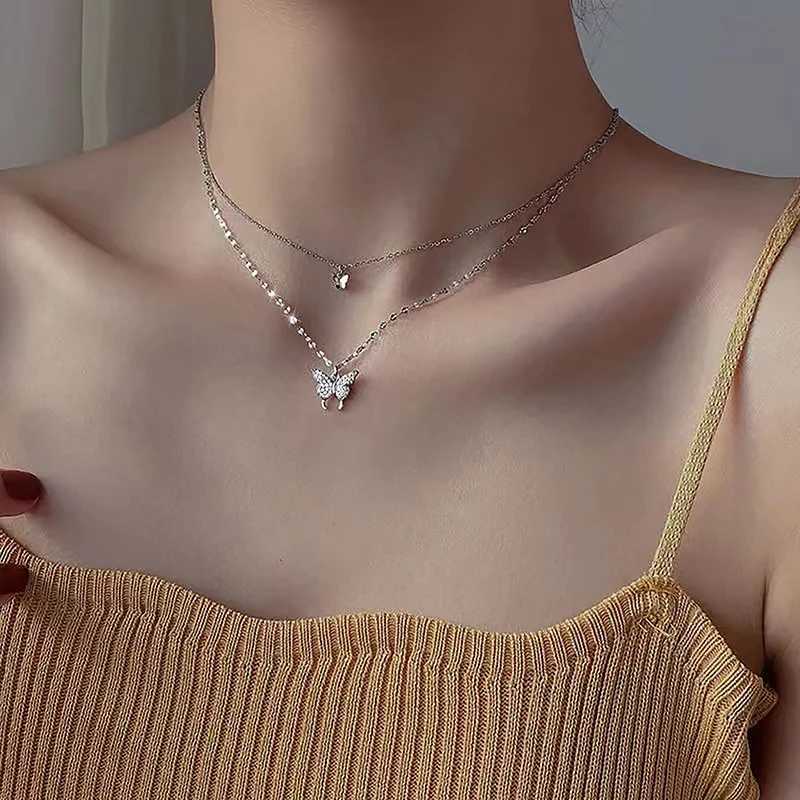 1 double-layer Kravik chain cool necklace chain fashionable shiny necklace womens exquisite necklace X241106