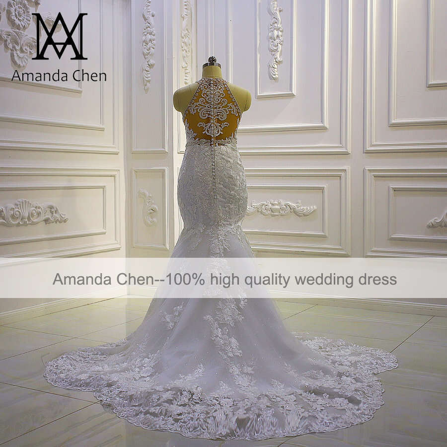 robe ceremonie femme Halter Lace Appliques Mermaid Wedding dress