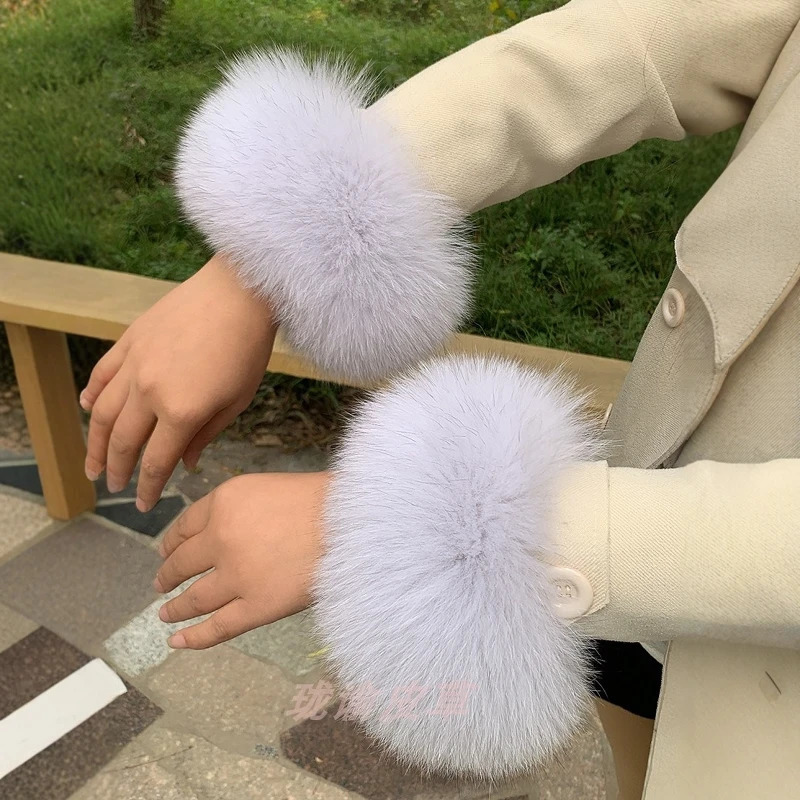 100% genuine natural and genuine fox fur cuffs for womens jackets warm sleeves for wrists winter warmth sleeves decorative wristbands fox gloves 24110