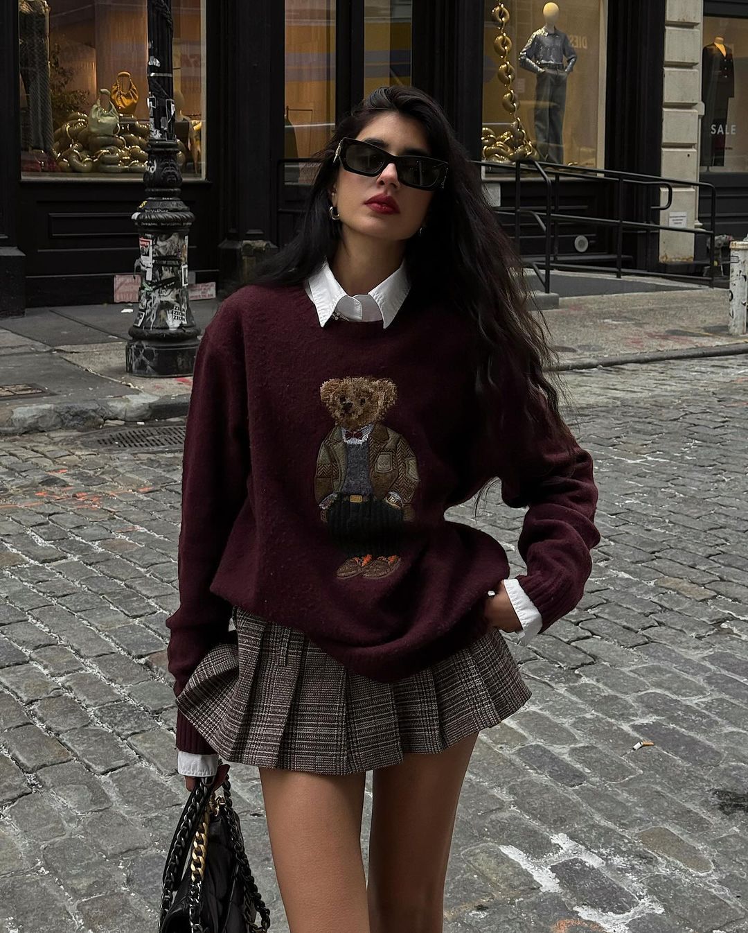 Women's Embroidered Teddy Bear Sweater: Cute Cartoon Knitted Top For College Style