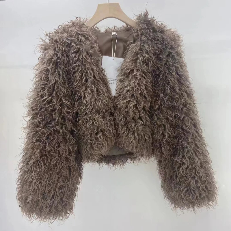 Arrivals Winter Fall Fashion Women Faux Fur Coat Light Warm Long Sleeves Short Cut Vneck Cardigan n Korean 241104