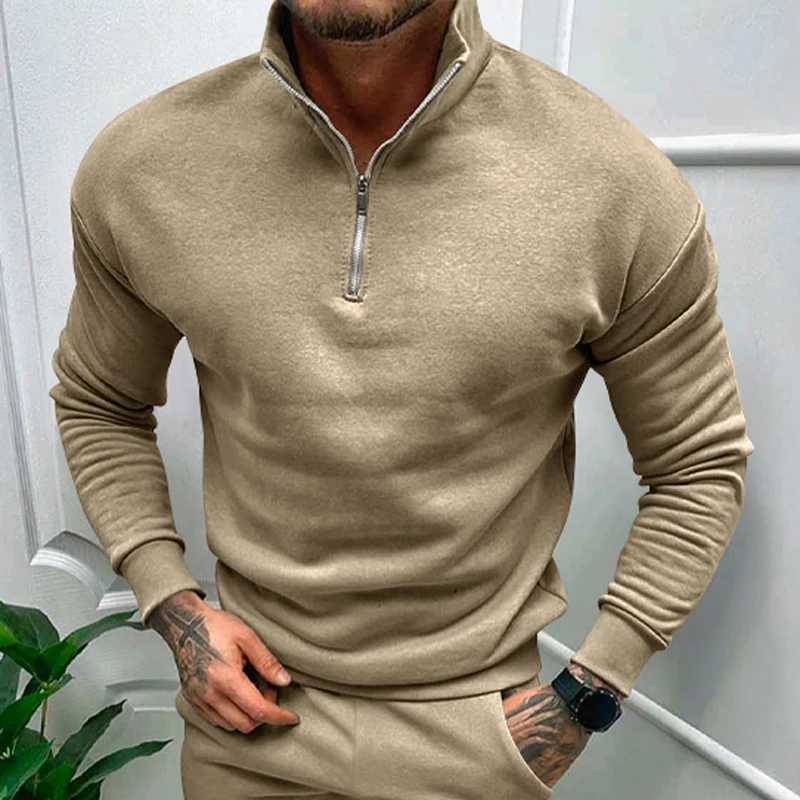 2023 Autumn/Winter Mens Casual Velvet Solid Long Sve Half Zipper Stand up Neck Sweater Top W241106