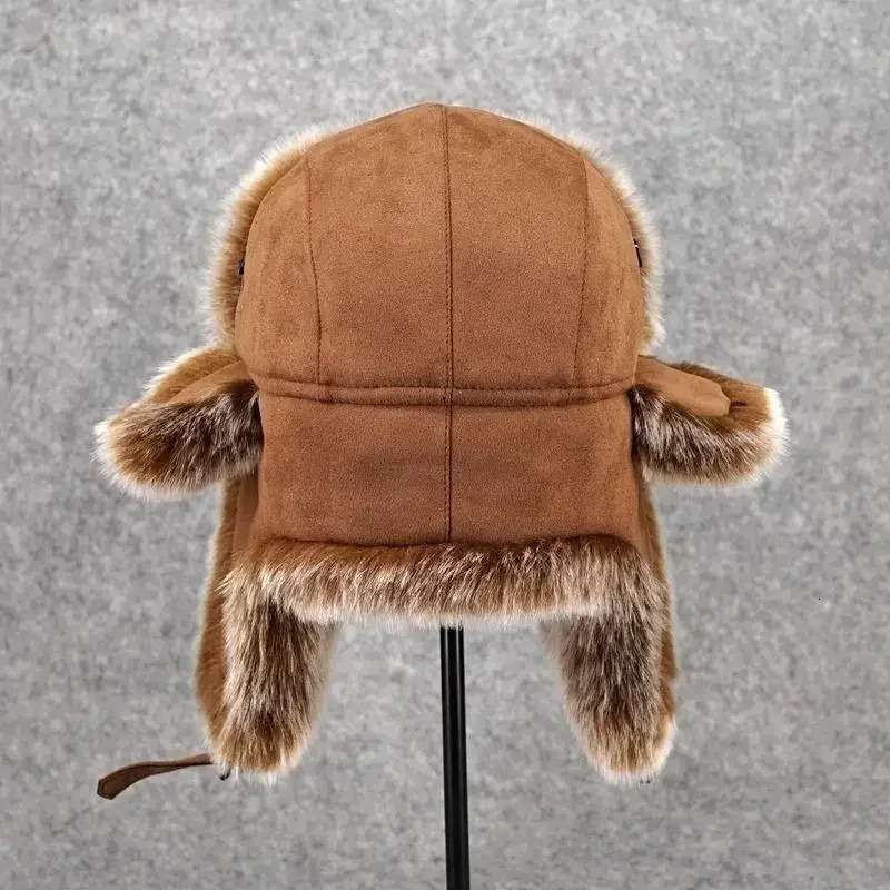 Ushanka Ski Hat Winter Russian Warm Ear Protector Artificial Fur Trap Hat Mens Hat Plush Air Bomber Hat 241106