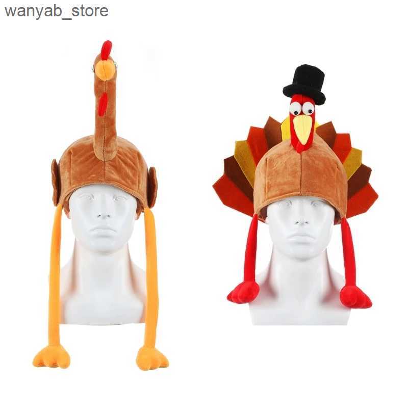 Wide Brim Hats Bucket Hats Plush Turkey Thanksgiving Turkey Hat Novelty Cooked Chicken Secret Santa Fancy Costume Dress Up Party Decoration L240910