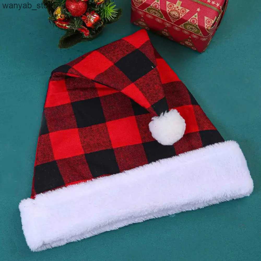 Wide Brim Hats Bucket Hats 2pcs Santa Red Hat Christmas Plaid Santa Hat Short Plush with White Cuffs Plush Fabric Christmas Hat for Adults and Kids L2