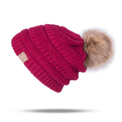 High quality design,Winter men's and women's with plush ball knitted outdoor warmth, curled edge woolen hats for warmth