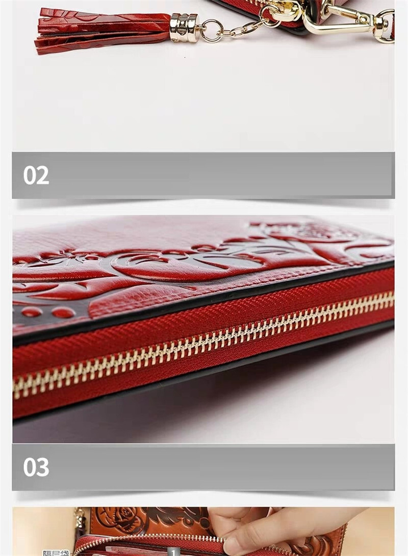 Women's wallet retro genuine cowhide wallet designer 3D wallet women's handbag