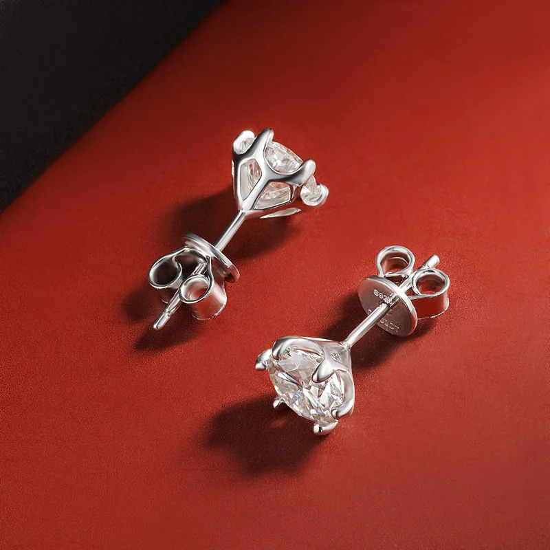 OEVAS 100% 925 sterling silver 0.2-2 carat D-color silica diamond stud earrings suitable for womens sparkling party exquisite jewelry gifts 241106