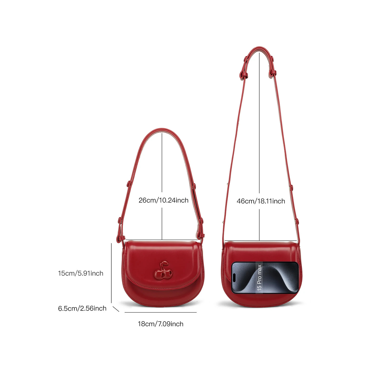 TOUTOU Shoulder Saddle Bag Adjustable Shoulder Strap Cosmetics PU Cherry Women 2024 Fashion Ten Font Handbag Women Christmas Gift241106