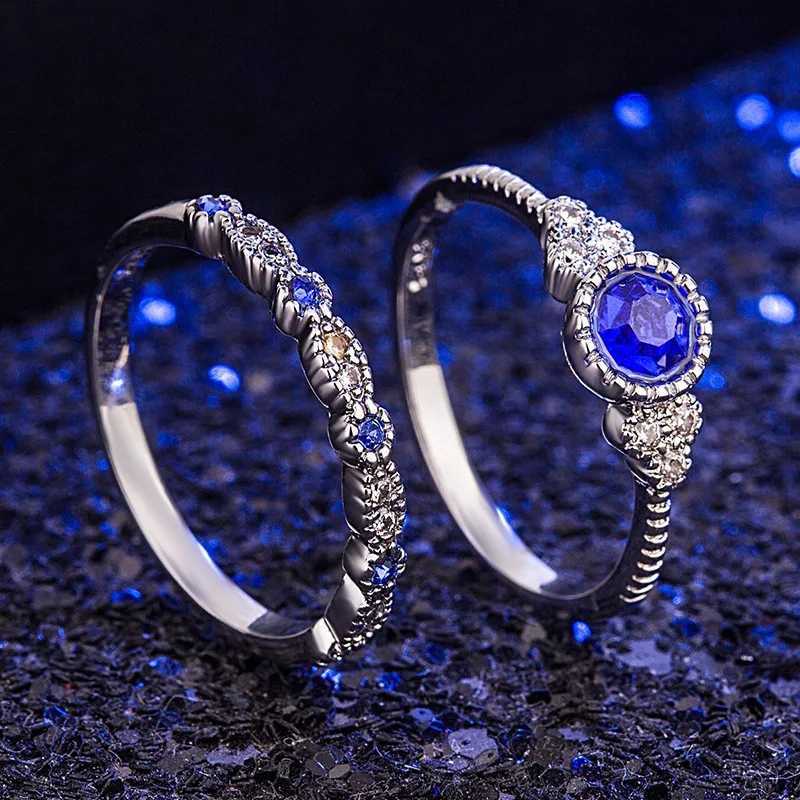 Cross border retro simple jade sapphire ring set Wens fashionable handmade jewelry alloy zircon ring X241106
