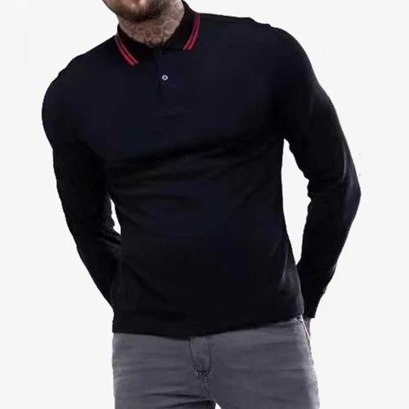 Embroidered mens long SVE casual business lapel solid color T-shirt base for spring and autumn W241106