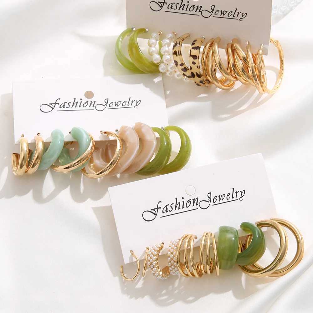 3 sets/pack of Bohe resin acrylic ring earrings set suitable for warm girls women Gitli retro pearl leopard round earrings jewelry X241106