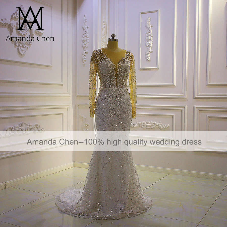 Hot Sale Long Sleeve Glitter Beading Detachable Skirt 2 in 1 Wedding Dress