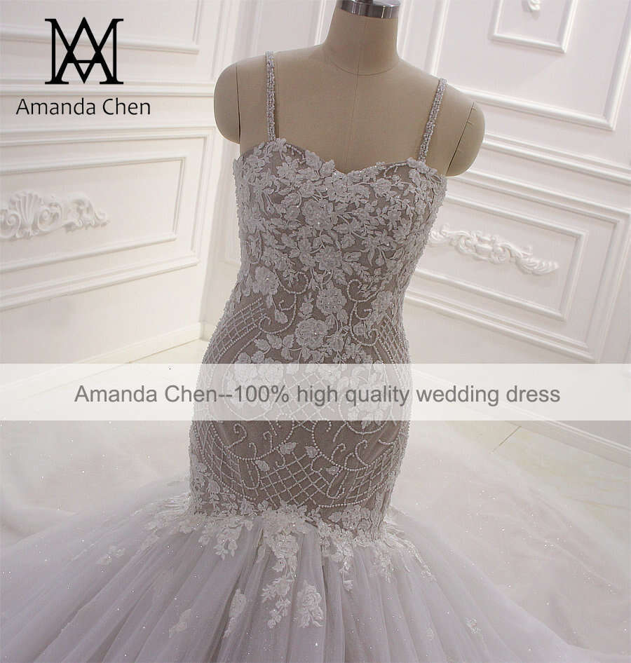 hochzeitskleid Spaghetti Straps Lace Appliqued Mermaid Wedding Dress