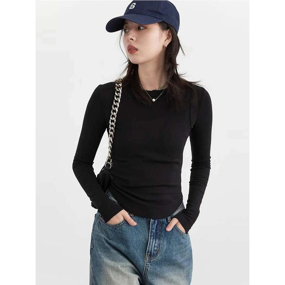 CHIC VEN Women T-Shirts Solid New Basic Heating Cashmere Round Neck Woman Tees Slim Fit Female Tops Spring Autumn 2024