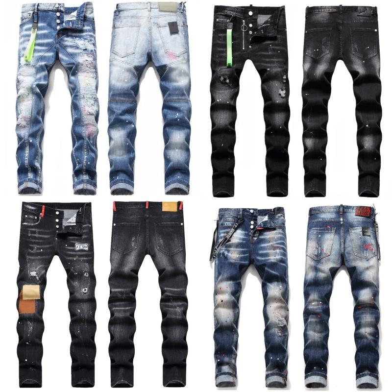 Mens Jeans Jean designer jeans womens dsquares jean Mens jeans man pants designer black skinny stickers light wash ripped motorcycle rock revival