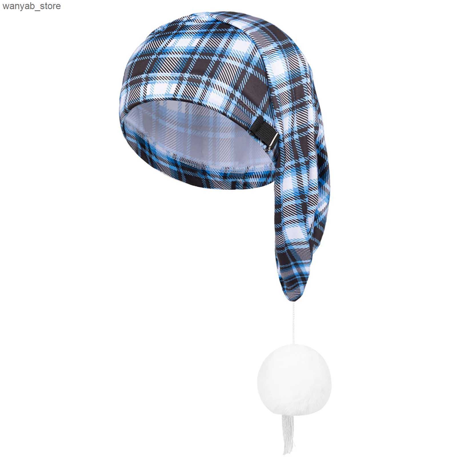 Wide Brim Hats Bucket Hats Mens Night Sping Cap Adjustable Stocking Cap Buffalo Plaid Santa Hat with Pom Ball for Christmas Party Spwear Hat Cap L2409