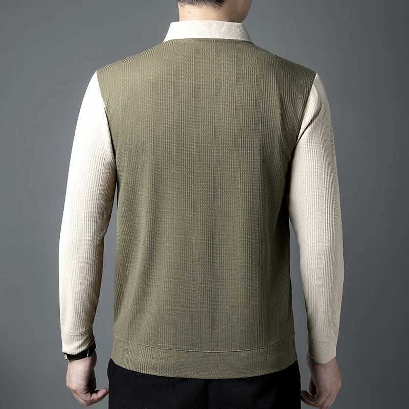 New mens casual fashion long Sved solid color blocking Fe two-piece comfortable shirt four season version top W241106