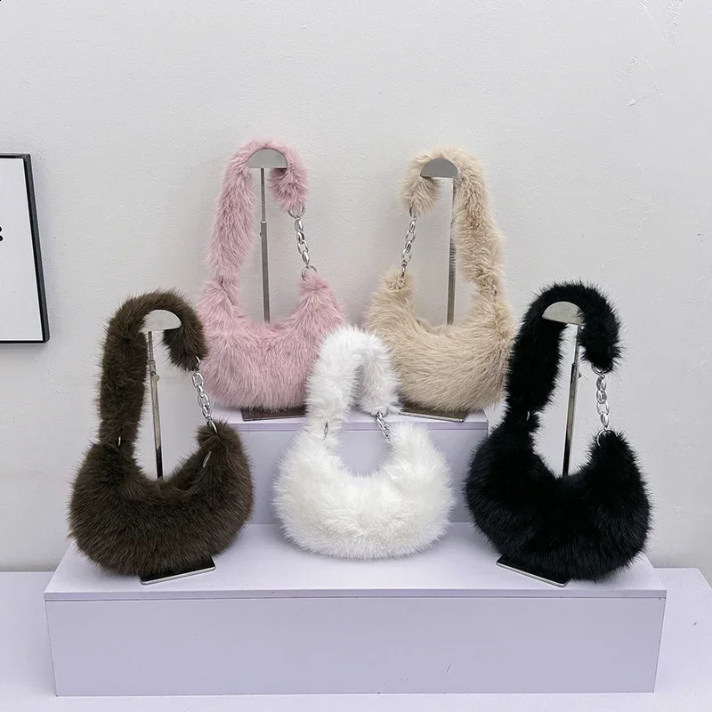 Plush Folding Cute Shoulder Bag Fashion Simple Dumplings Womens Underwear Bag Toth Maiden All match Handbag Bolso De Hombro 241105