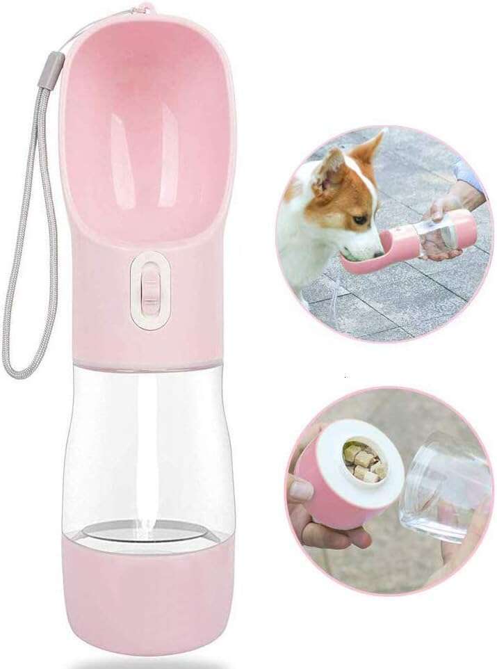 MAOCG Bottle Walking, Multifunctional Portable Dog Travel Water Dispenser with Food Container,Detachable Design Combo Cup Drinking Eating,Suitable for