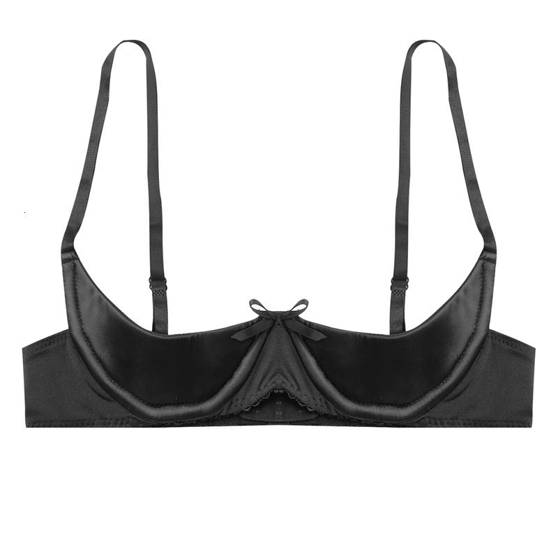 Women Sexy Open Cup Bras Satin Lingerie Exposed Nipples Chest Brace Adjustable Straps Underwire Brassiere Underwear Nightwear 241105