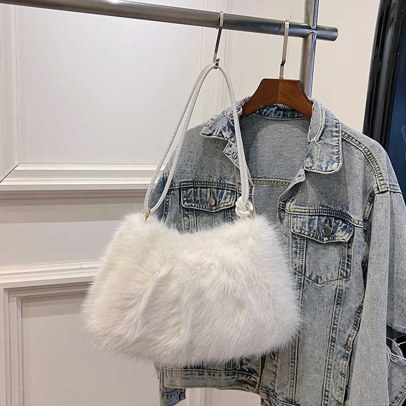 imitation rabbit fur bag, women's fashionable versatile armpit bag, casual hand-held shoulder bag, small fragrant style plush bag 241115