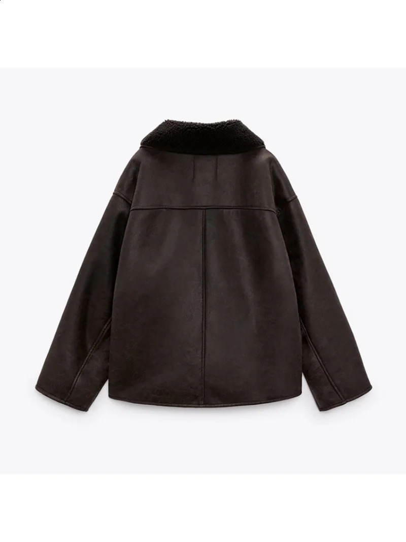 Winter Women Fleece Coat Moto Biker Pockets Solid Jacket Fashion Casual Office Clothes Female Loose Single Breasted Outwear 241105