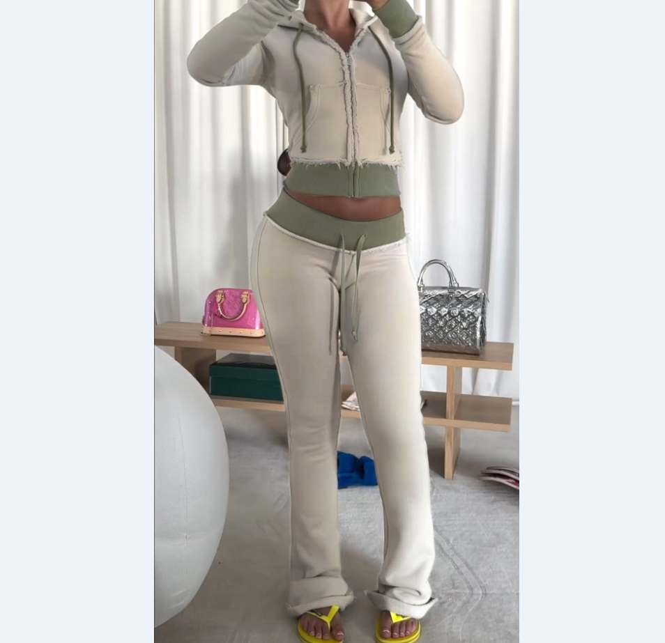 Women's Two Piece Autumn and Winter Women Cardigan Sleeved Long Pants Fashion Set