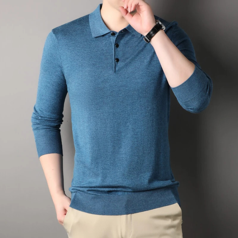 Solid Color Mens Wool Long-sleeve Shirt Daily Autumn and Winter Warm Sweater Business Casual Polo ShirtStretchable M-4XL 241106