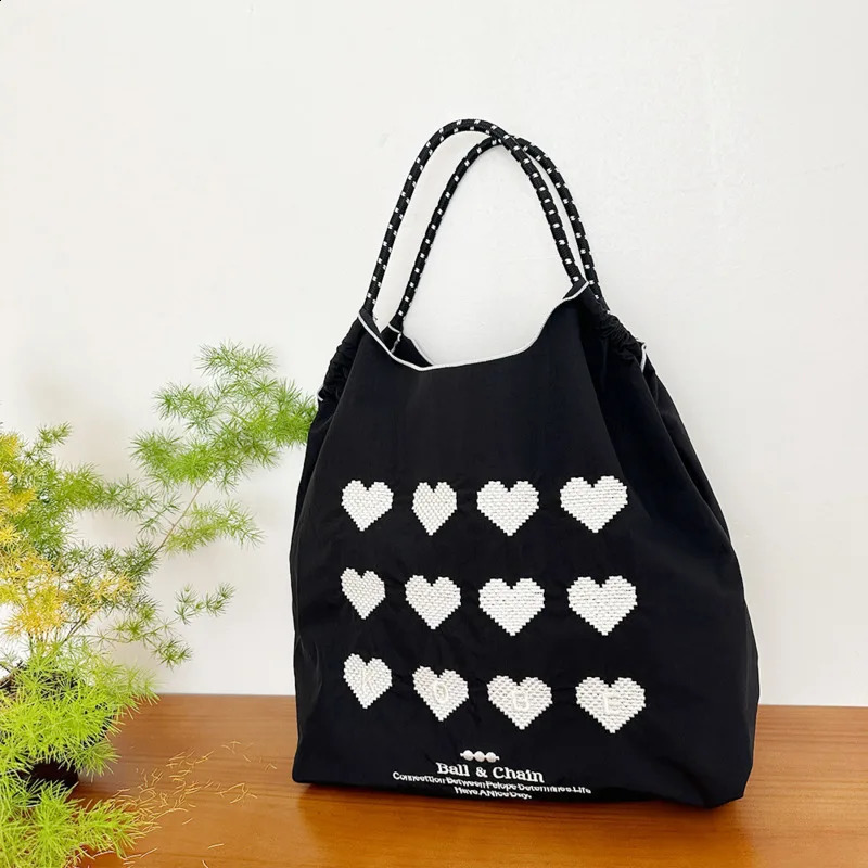 Draw String handbag Oxford fabric embroidered handbag reusable nylon handbag foldable shoulder bag foldable shoulder bag 241105