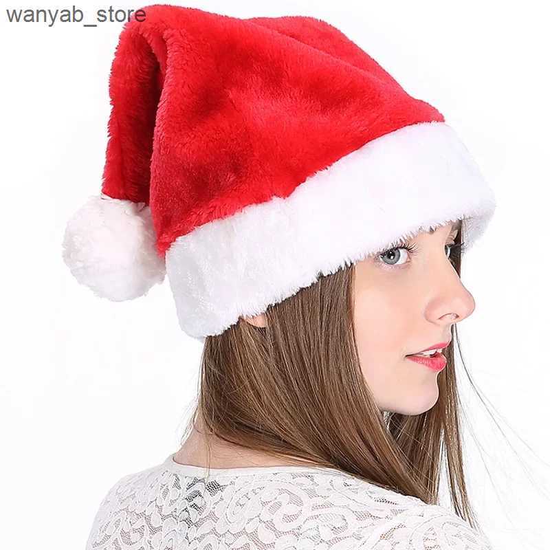 Wide Brim Hats Bucket Hats High Quality Christmas Xmas Soft Hat Santa Claus Red Short Plush Noel Hat Merry Christma Decor Gift Happy New Year 2023 L24