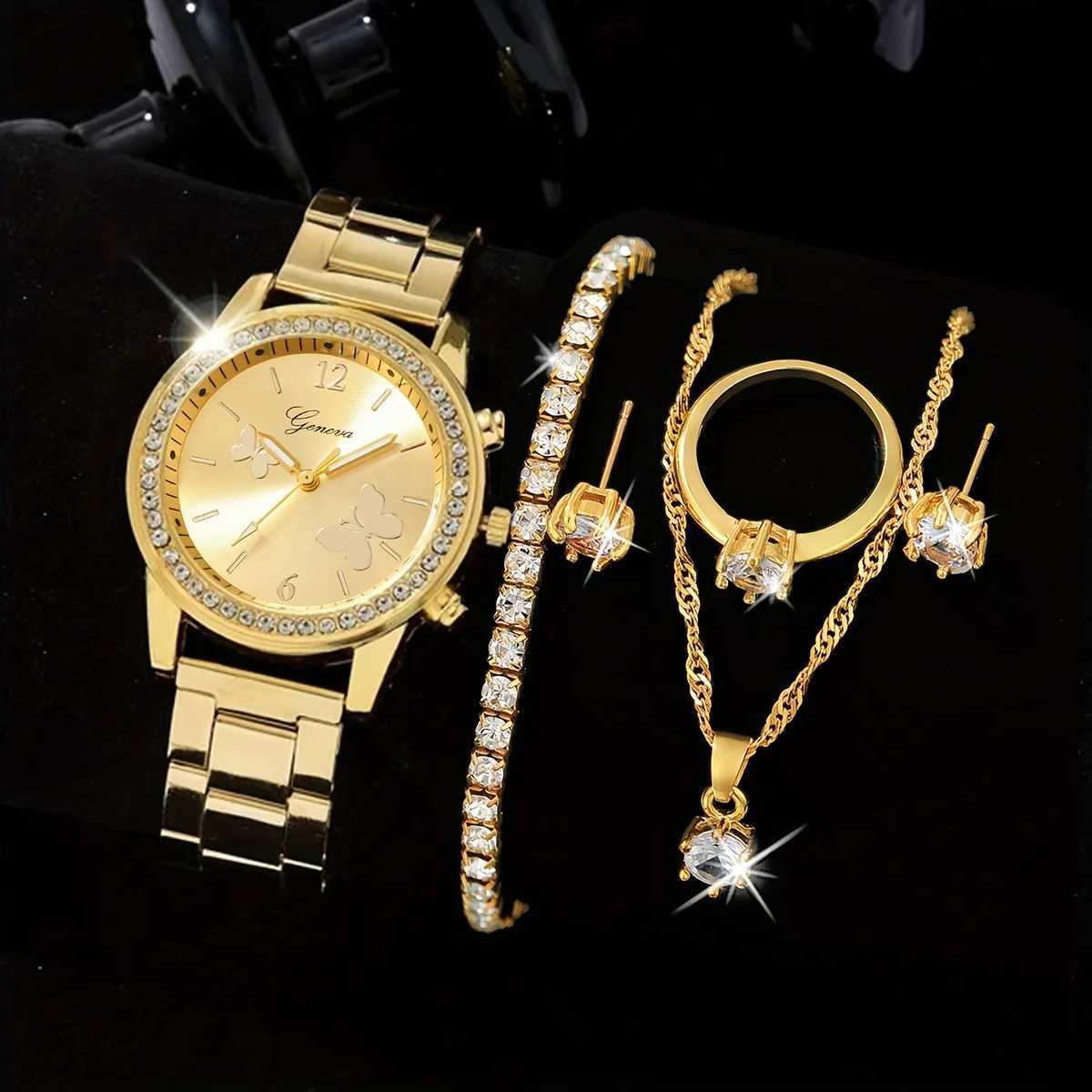 Fashion quartz watch luxury rhinestone simulation party dress watch 5-piece jewelry set a gift for M/Her X241106