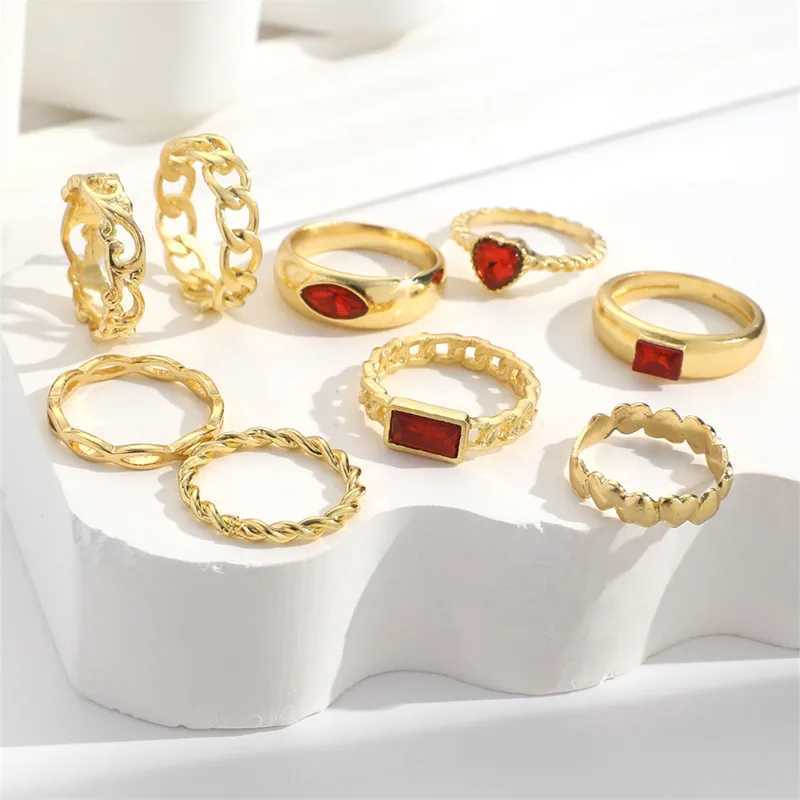 Vintage red crystal ring used for fashion vintage gold gemstone ring set party jewelry accessories X241106