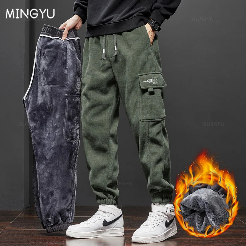 Clothing Winter Fleece Warm Corduroy Pants Men Cargo Work Thick Baggy Streetwear Joggers Trousers Male Large Size 5XL 241106