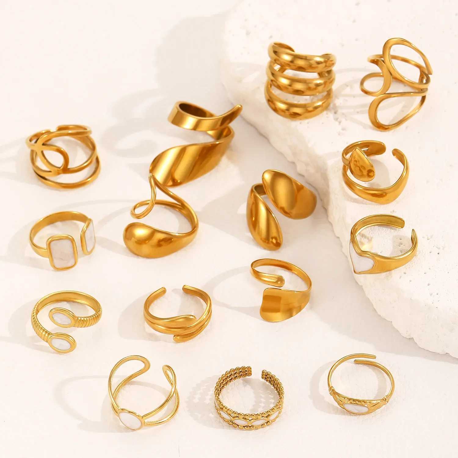 LATS stainless steel Irregar ring used for stylish 18K gold-plated Geely open ring finger jewelry wedding gift X241106