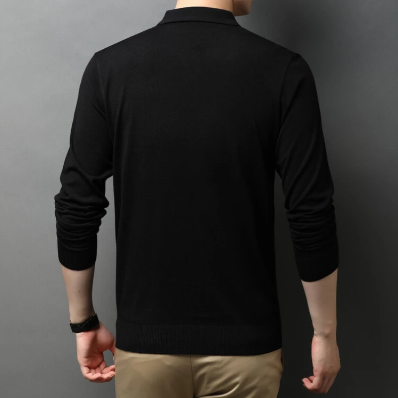 Solid Color Mens Wool Long-sleeve Shirt Daily Autumn and Winter Warm Sweater Business Casual Polo ShirtStretchable M-4XL 241106