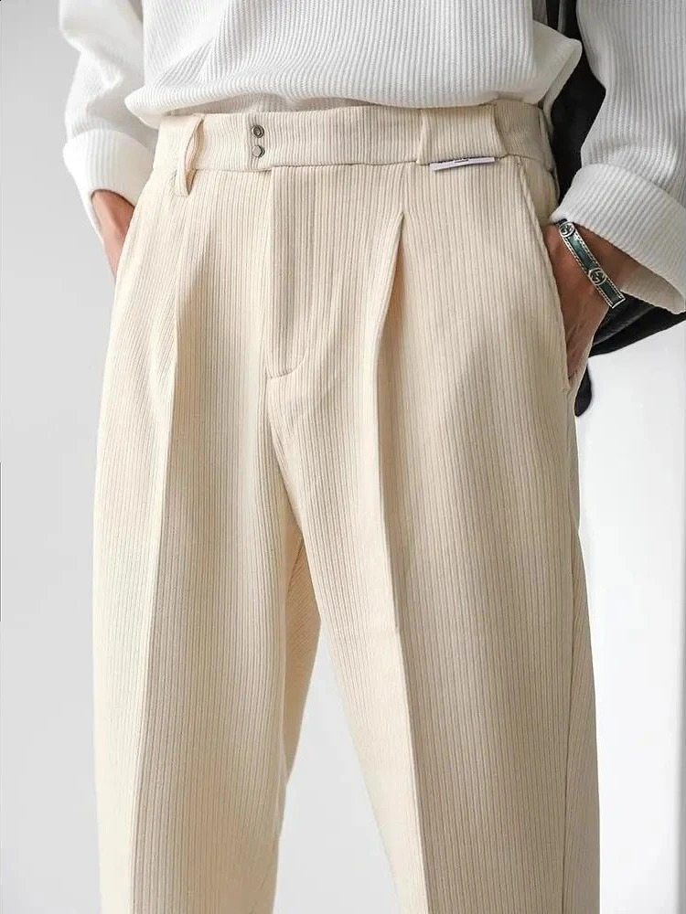 Gmiixder Mens Casual Pants Spring Autumn Oversize Elegant Wide Leg Trousers Japanese Simple Solid Beige Straight Corduroy 241104