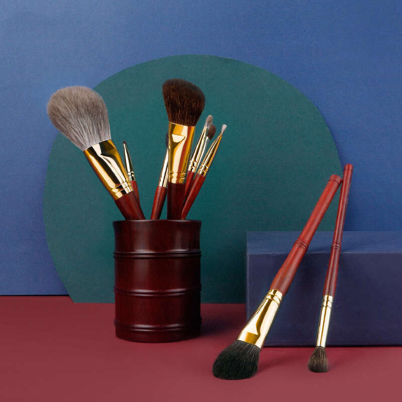 Mydestiny- 9Pcs Professional Makeup Rosewood High Grade Brush Set Soft Animal Fox Squirrel Goat Hair