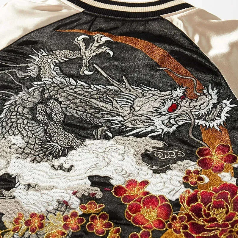 Embroidered Dragon Hip Hop Contrast Color High Street Baseball Coat Haruku Trendy Outerwear Casual Loose Jacket For Men