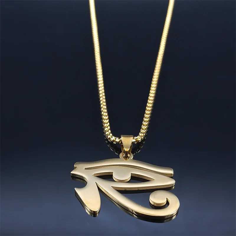 Stainless steel Egyptian E-chain necklace mens statement Mythical Eye Ra Horus symbol necklace jewelry bijoux femme N4540 X241106