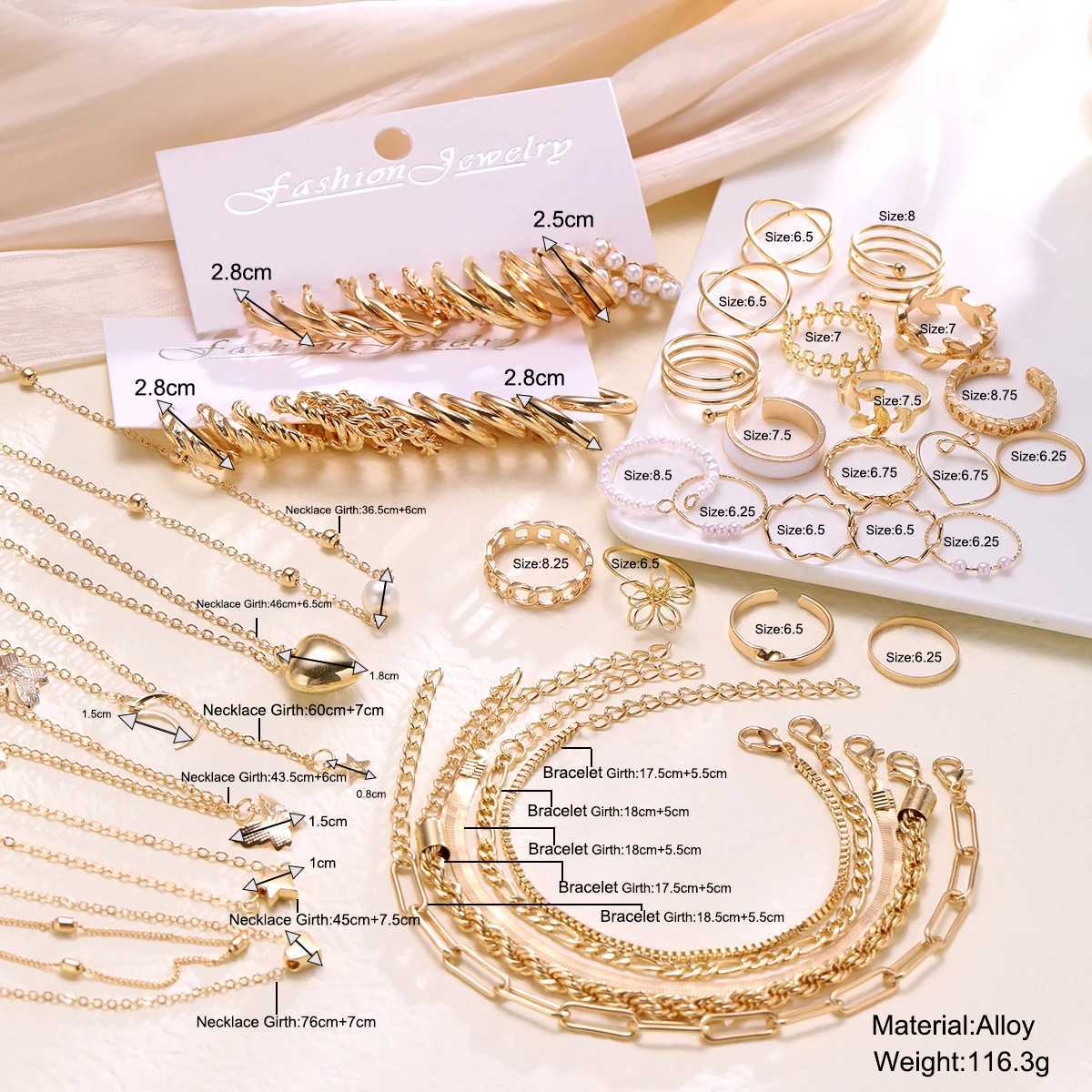 New 44 piece Bohe jewelry set for fashionable retro zircon pearl metal earrings necklaces bracelets ankle rings and gifts X241106