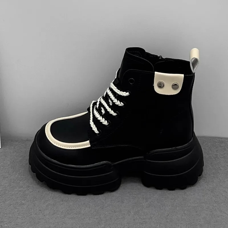 2025 New Women's Ankle Lace Casual Boots Outdoor Mixed Color Round Head Snow Boots High Top Side Zipper Warm Shoes For Women