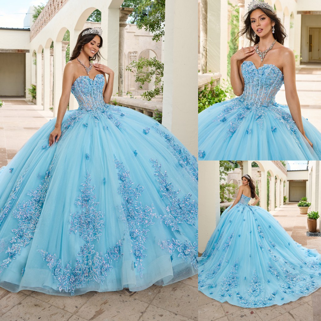 Bury Ball Gown Beaded Quinceanera Dresses Sequined Prom Gowns 3D Appliqued Sweetheart Necke Sixteen Sweet 15 Corset Masquerade Dress