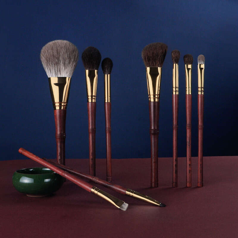 Mydestiny- 9Pcs Professional Makeup Rosewood High Grade Brush Set Soft Animal Fox Squirrel Goat Hair